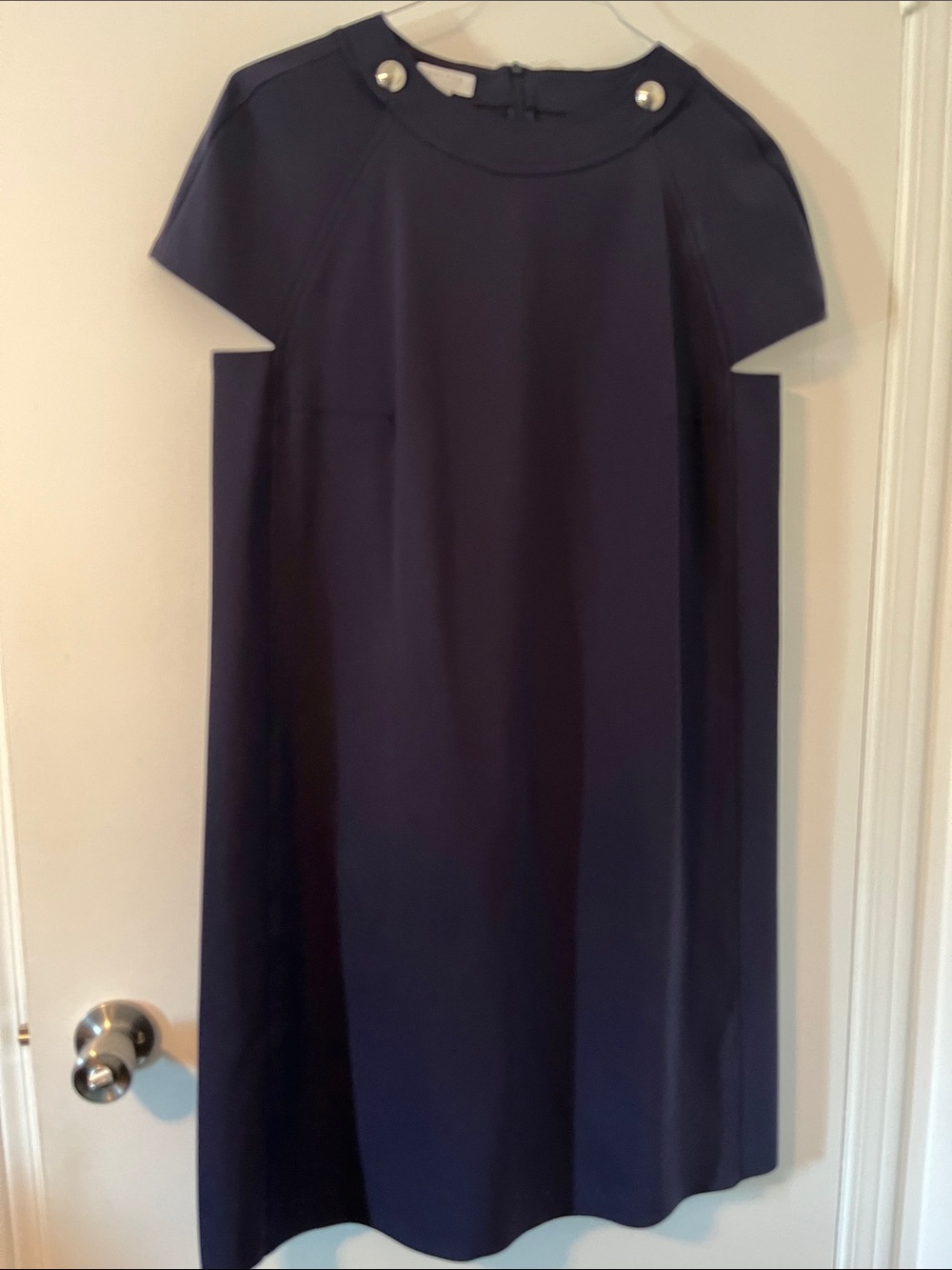 Escada Navy midi dress with Silver Button Detail